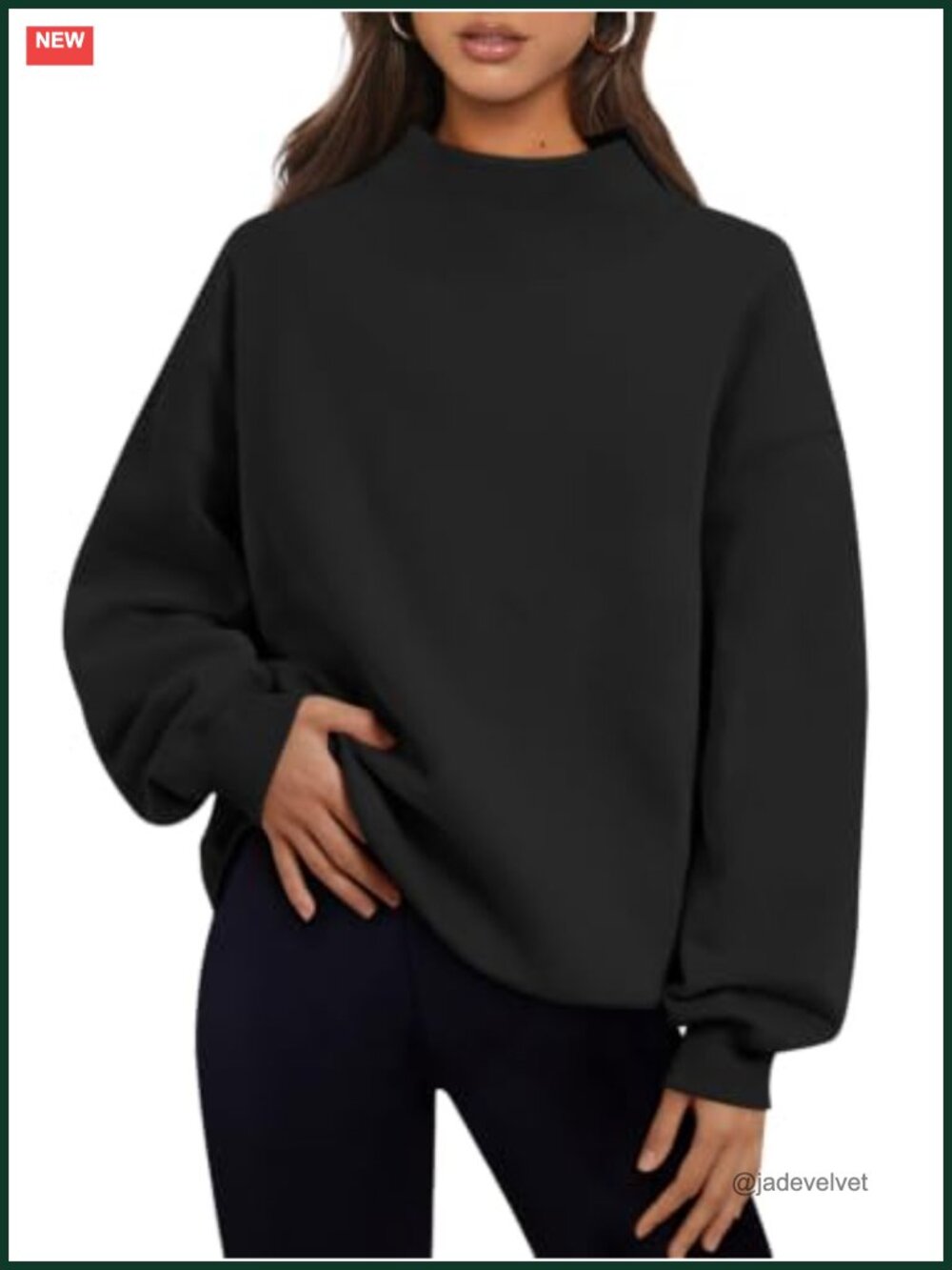Oversized Mock Neck Fleece Pullover Sweatshirt Long Sleeve